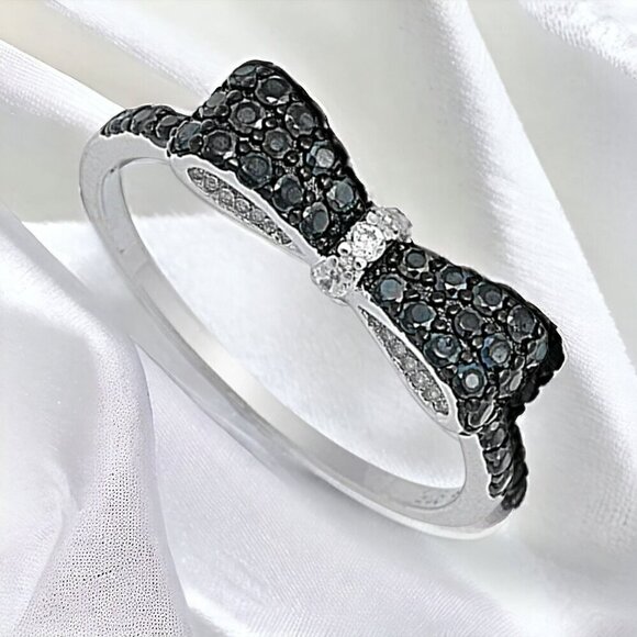 NWT Fashion Women's 925 Sterling Silver Clear Stone CZ Bow Tie Ring - Picture 1 of 5